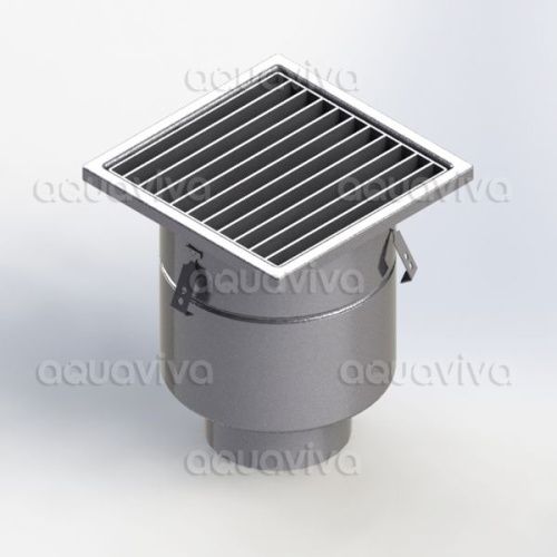 Трап промышленный 300х300мм, верт.подкл. 160мм, нерж. сталь AISI 304, решетка щелевая