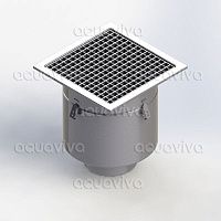 Трап промышленный 400х400мм, верт.подкл. 200мм, нерж. сталь AISI 304, решетка ячеистая