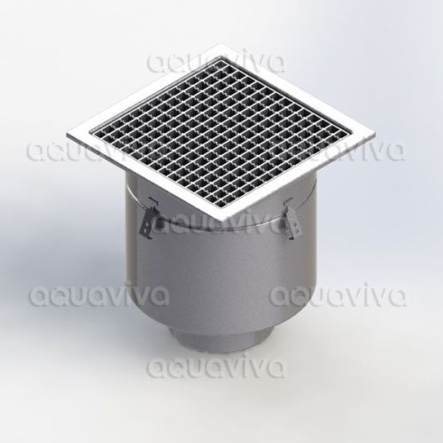 Трап промышленный 400х400мм, верт.подкл. 200мм, нерж. сталь AISI 304, решетка ячеистая Трап промышленный 400х400мм, верт.подкл. 200мм, нерж. сталь AISI 304, решетка ячеистая