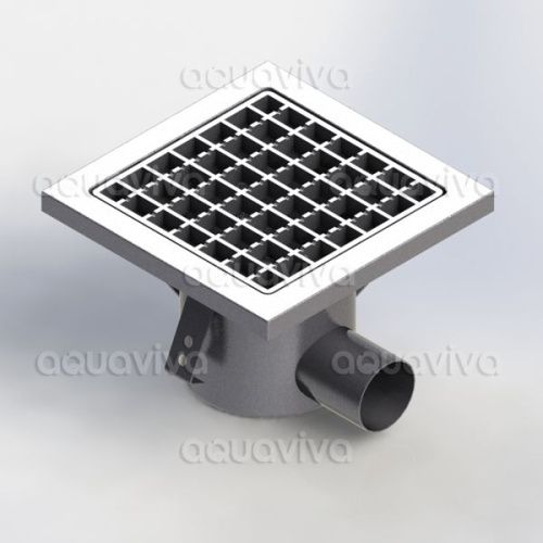 Трап 200х200мм, горизонт.подкл. 50мм, нерж. сталь AISI 304, решетка ячеистая