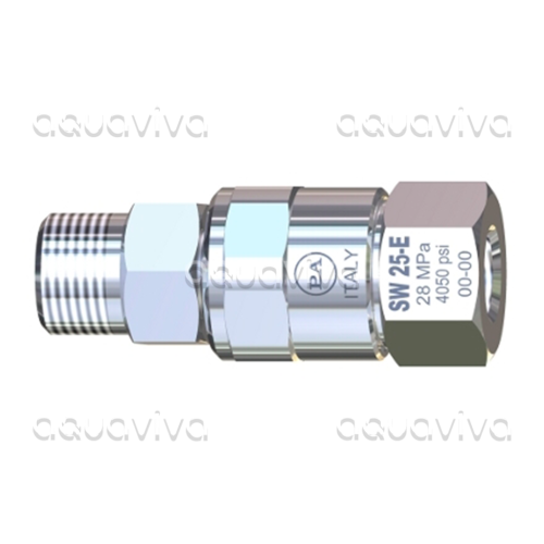 Поворотное устройство прямое с подшипником из нерж.стали SW25-E, 280 бар, 40 л/мин,120°С, вх.3/8"ш, вых.3/8 г, нерж.сталь/никелированная латунь