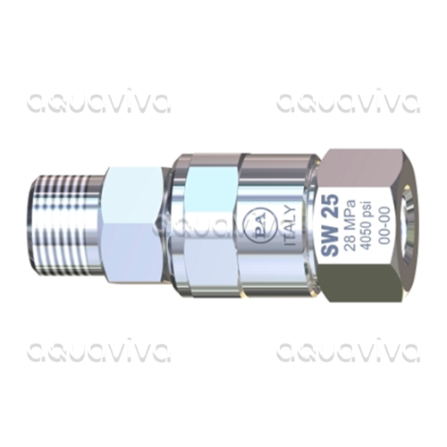 Поворотное устройство прямое с подшипником из нерж.стали SW25, 280 бар, 40 л/мин, 120°С, вх.1/4"ш, вых.3/8"г, нерж.сталь/никелированная латунь Поворотное устройство прямое с подшипником из нерж.стали SW25, 280 бар, 40 л/мин, 120°С, вх.1/4"ш, вых.3/8"г, нерж.сталь/никелированная латунь