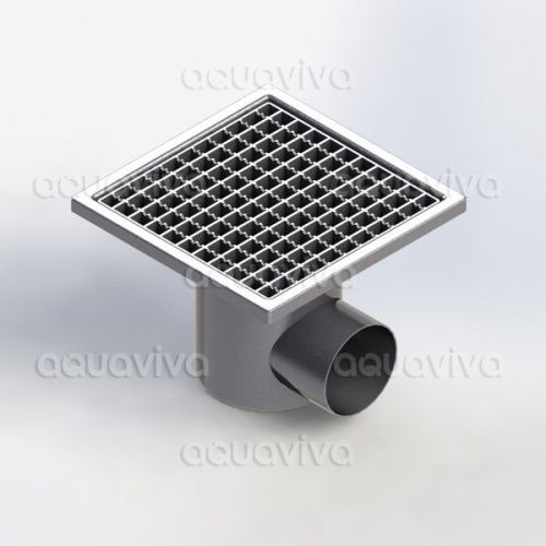 Трап промышленный 400х400мм, горизонт. подкл. 160мм, нерж. сталь AISI 304, решетка ячеистая Трап промышленный 400х400мм, горизонт. подкл. 160мм, нерж. сталь AISI 304, решетка ячеистая