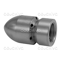 Каналопромывочная форсунка, вх. 3/4"г, сопло 25, бой 6Rx1F, 500 бар, нерж. сталь Каналопромывочная форсунка, вх. 3/4"г, сопло 25, бой 6Rx1F, 500 бар, нерж. сталь